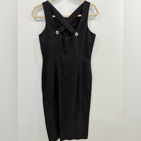 Vintage 90s Michael Angela Collections Black Midi Dress Criss Cross Back Size 6 - Picture 15 of 15